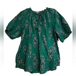 Know Rose Green Floral Puff Sleeve Top Cottagecore Coquette Boho Size Large